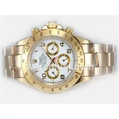 Rolex Daytona Automatic Full Gold With White Dial Number Marking