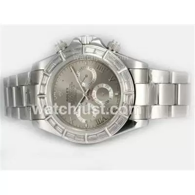 Rolex Daytona Automatic Baguette Cz Diamond Bezel With Gray Dial Roman Marking