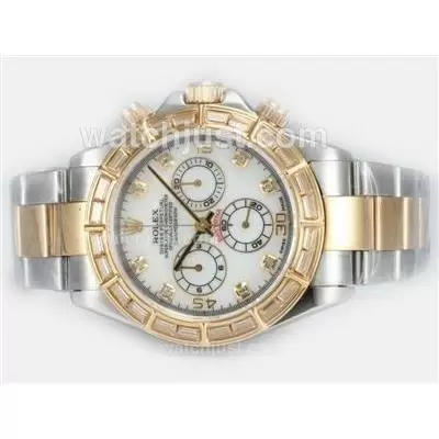 Rolex Daytona Automatic Movement Two Tone With Baguette Cz Diamond Bezel