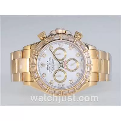 Rolex Daytona Automatic Movement Full Gold Baguette Cz Diamond Bezel