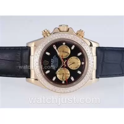 Rolex Daytona Automatic Gold Case Diamond Bezel With Black Dail