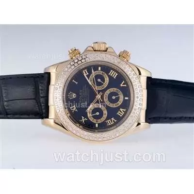 Rolex Daytona Automatic Gold Case Diamond Bezel With Blue Dail Roman Marking