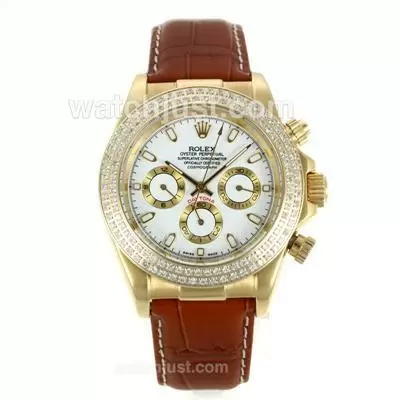 Rolex Daytona Automatic 18k Gold Plated Case Diamond Bezel With White Dail