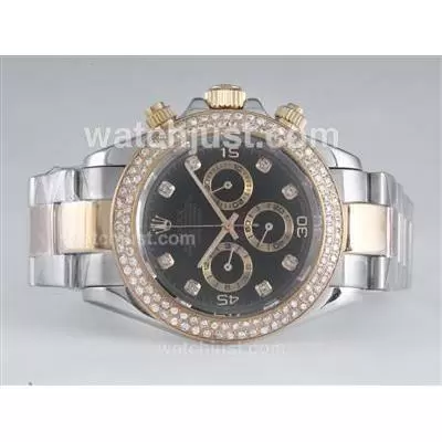 Rolex Daytona Working Two Tone Diamond Marking And Bezel With Black Dial