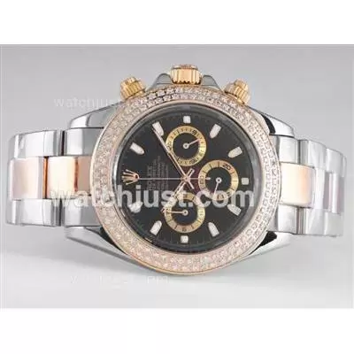 Rolex Daytona Working Two Tone Diamond Bezel With Black Dial