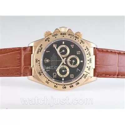 Rolex Daytona Working Gold Case With Black Dial Number Marking