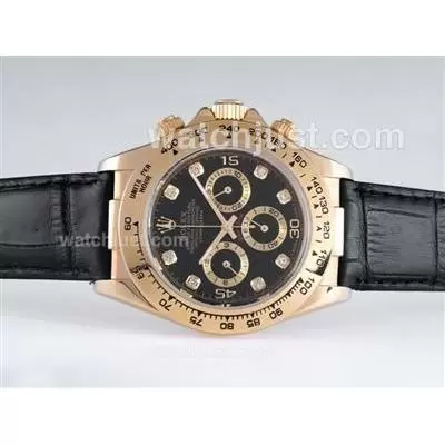 Rolex Daytona Working Gold Case Diamond Marking With Black Dial