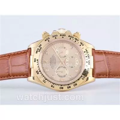 Rolex Daytona Working Gold Case With Golden Dial Diamond Marking Sapphire Glass