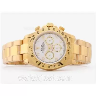 Rolex Daytona Working Full Gold With White Dial Number Marking Sapphire Glass