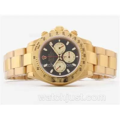 Rolex Daytona Working Full Gold With Black Dial Stick Marking Sapphire Glass