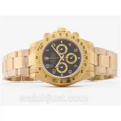 Rolex Daytona Working Full Gold With Black Dial Number Marking Sapphire Glass