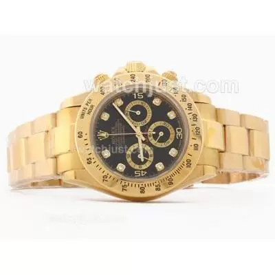 Rolex Daytona Working Full Gold With Black Dial Diamond Marking Sapphire Glass