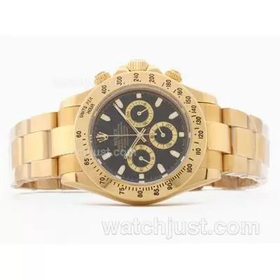 Rolex Daytona Working Full Gold With Black Dial Stick Marking Sapphire Glass