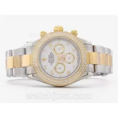 Rolex Daytona Working Two Tone Diamond Bezel With White Dial Number Marking Sapphire Glass