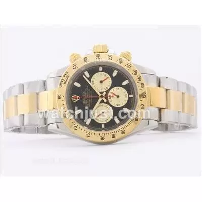 Rolex Daytona Working Two Tone With Black Dial Stick Marking Sapphire Glass