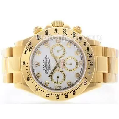 Rolex Daytona Working Chrono Full Yellow Gold White Dial With Diamond Marking