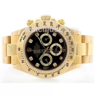 Rolex Daytona Working Chrono Full Yellow Gold Black Dial With Diamond Marking