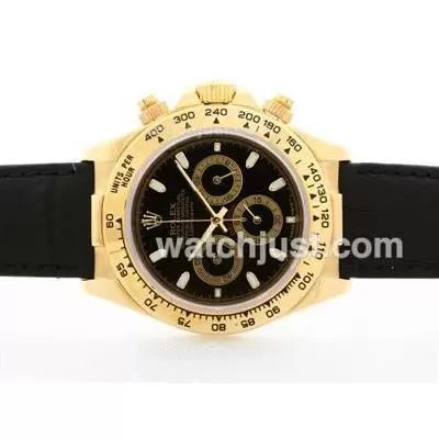 Rolex Daytona Working 18k Yellow Gold Case Black Dial With Stick Marking