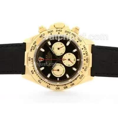 Rolex Daytona Working 18k Yellow Gold Case Black Dial Red Needles