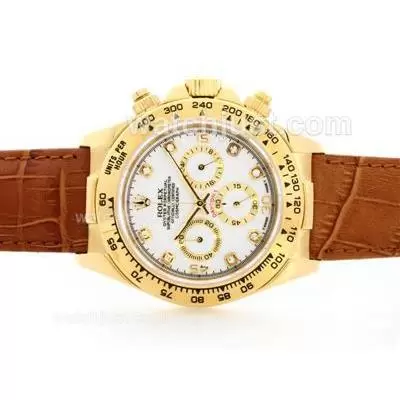 Rolex Daytona Working 18k Yellow Gold Case White Dial With Diamond Marking