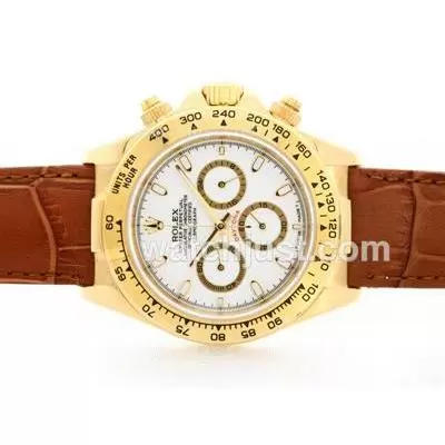 Rolex Daytona Working 18k Yellow Gold Case White Dial With Stick Marking