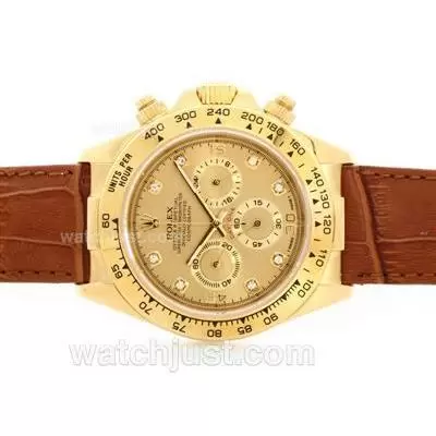 Rolex Daytona Cosmograph Working 18k Yellow Gold Case Golden Dial With Diamond Marking