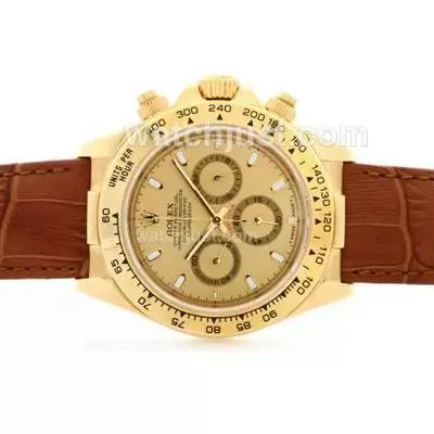 Rolex Daytona Cosmograph Working 18k Yellow Gold Case Golden Dial With Stick Marking