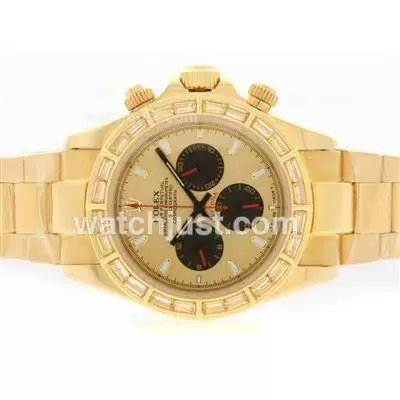 Rolex Daytona Working Full Gold Cz Diamond Bezel With Golden Dial Stick Marking