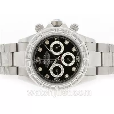 Rolex Daytona Working Cz Diamond Bezel With Black Dial Diamond Marking