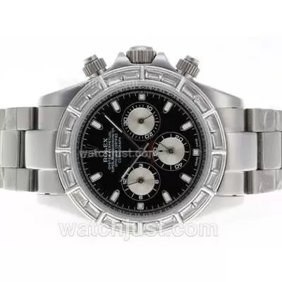 Rolex Daytona Working Cz Diamond Bezel With Black Dial S/s