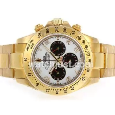 Rolex Daytona Working Full Gold With White Dial Number Markers