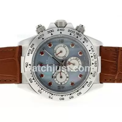 Rolex Daytona Working Red Diamond Markers With Blue Mop Dial Leather Strap