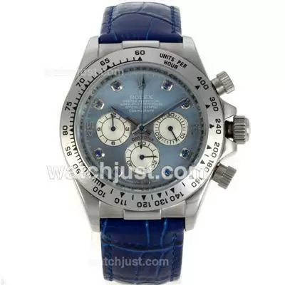 Rolex Daytona Working Blue Diamond Markers With Blue Mop Dial And Leather Strap