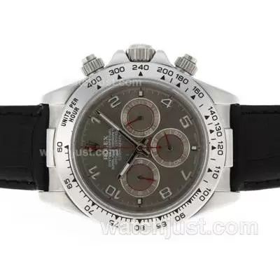 Rolex Daytona Working Number Markers With Gray Dial Leather Strap