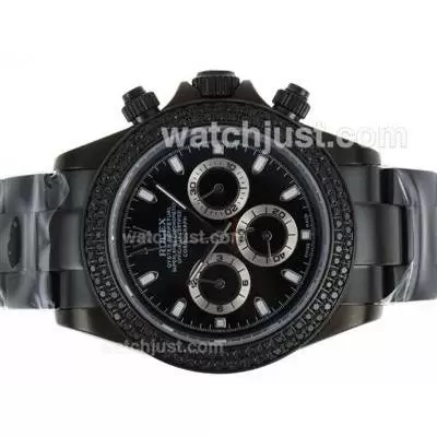 Rolex Daytona Working Full Pvd Diamond Bezel With Black Dial Stick Marking