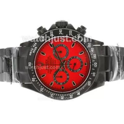 Rolex Daytona Valjoux Movement Full Pvd With Red Dial And Stick Marking