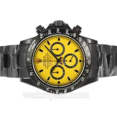 Rolex Daytona Valjoux Movement Full Pvd With Yellow Dial And Stick Marking