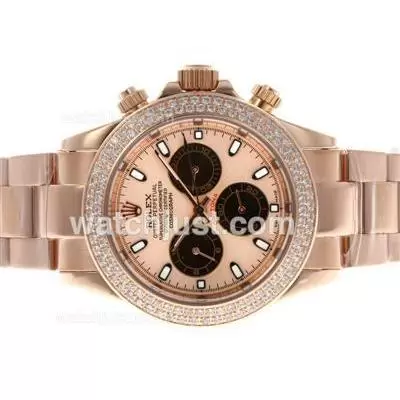 Rolex Daytona Automatic Full Rose Gold Diamond Bezel With Champagne Dial