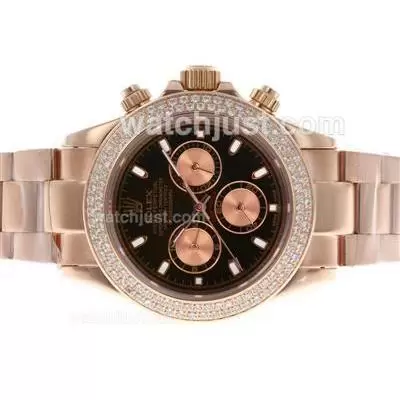 Rolex Daytona Automatic Full Rose Gold Diamond Bezel With Black Dial