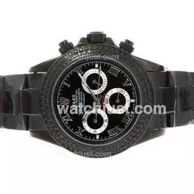 Rolex Daytona Automatic Full Pvd Diamond Bezel With Black Dial Roman Markers