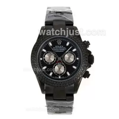 Rolex Daytona Automatic Full Pvd Diamond Bezel With Black Dial Stick Markers