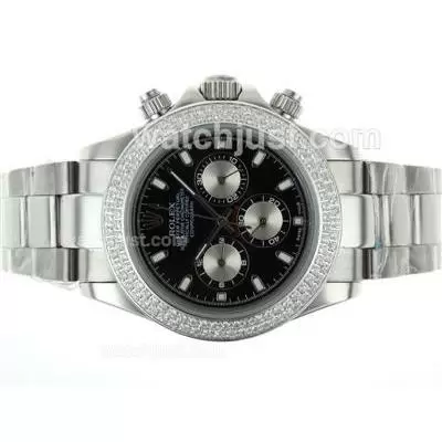 Rolex Daytona Working Diamond Bezel Stick Markers With Black Dial