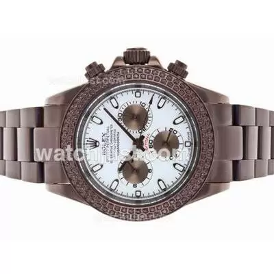 Rolex Daytona Automatic Full Coffee Gold Diamond Bezel With White Dial