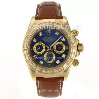 Rolex Daytona Automatic Gold Case Cz Diamond Bezel Diamond Markers With Blue Dial