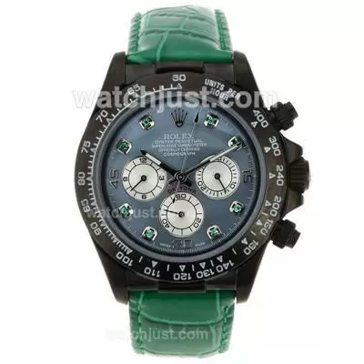 Rolex Daytona Working Pvd Case Green Diamond Markers With Blue Mop Dial Green Leather Strap