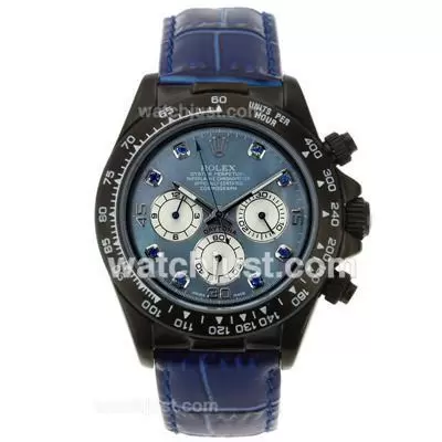 Rolex Daytona Working Pvd Case Blue Diamond Markers With Blue Mop Dial Blue Leather Strap