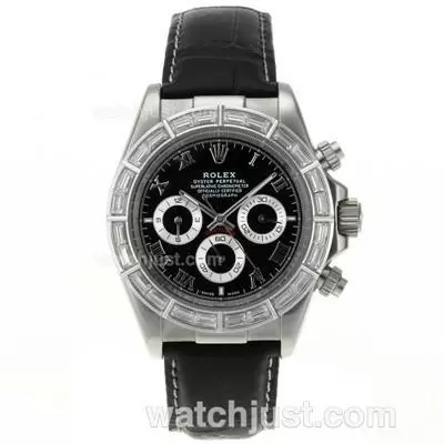 Rolex Daytona Automatic Cz Diamond Bezel Roman Markers With Black Dial