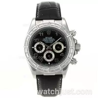 Rolex Daytona Automatic Cz Diamond Bezel Number Markers With Black Dial