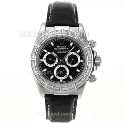 Rolex Daytona Automatic Cz Diamond Bezel Stick Markers With Black Dial