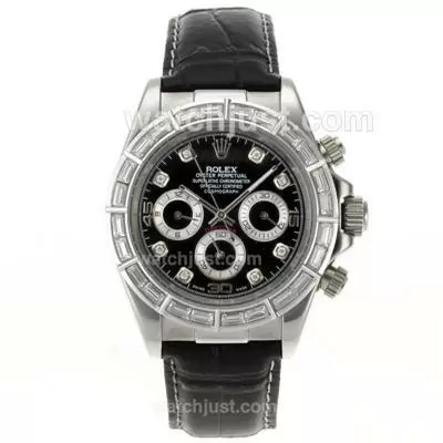 Rolex Daytona Automatic Cz Diamond Bezel Diamond Markers With Black Dial